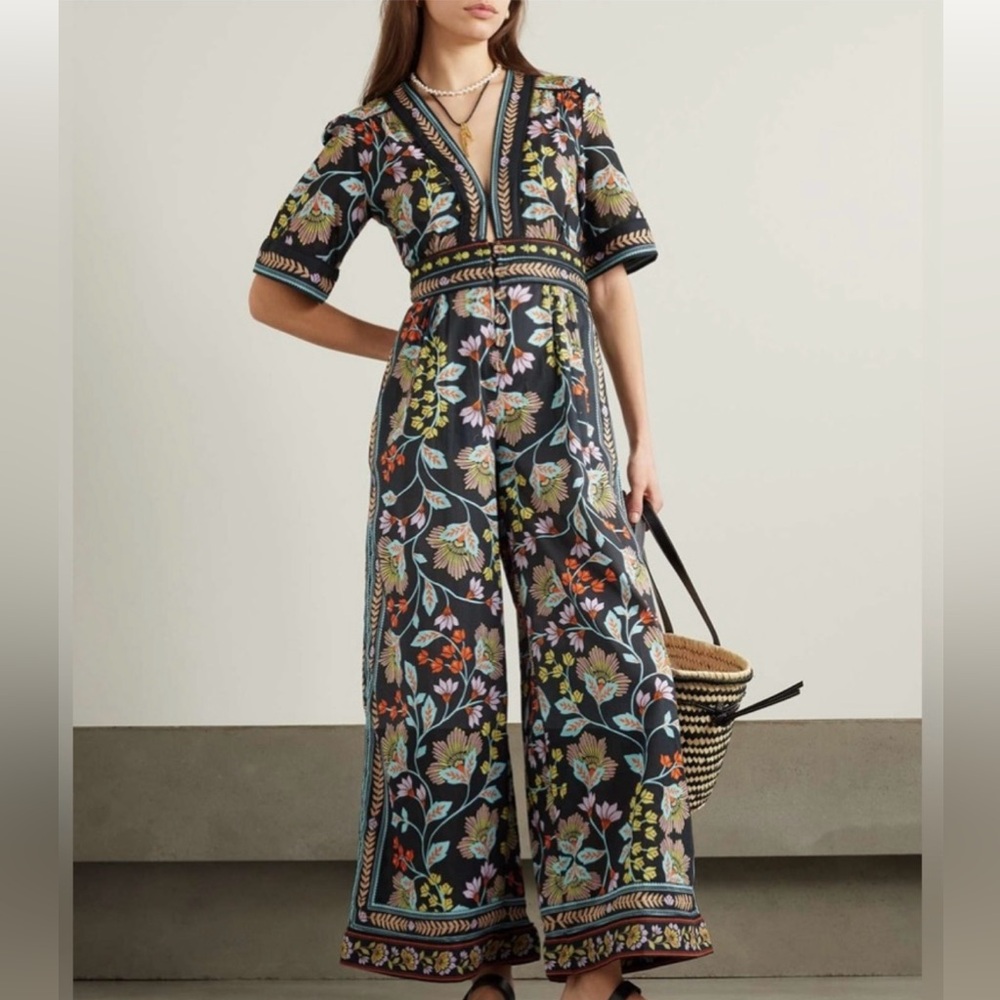 FARM RIO Floral-print cotton-voile jumpsuit XXS